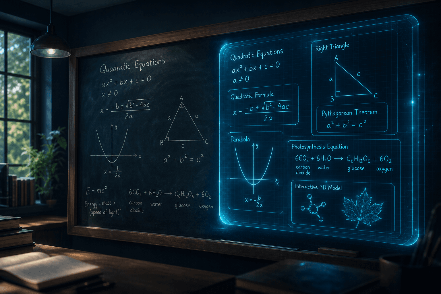Classroom board notes transforming into an interactive digital lesson